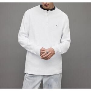 AllSaints Muse Long Sleeve Henley Shirt Ribbed Thermal In Optic White Size Small